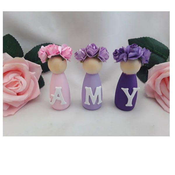 Personalised Wooden Peg Dolls, New Baby Gift, Personalised Nursery Decor