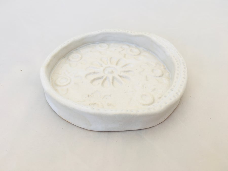 Soap dish, ceramic dish, ring dish, white trinket dish, handmade pottery