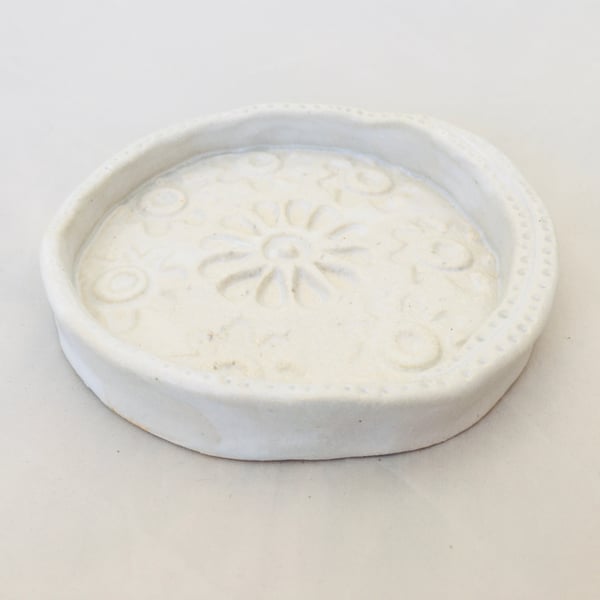 Soap dish, ceramic dish, ring dish, white trinket dish, handmade pottery