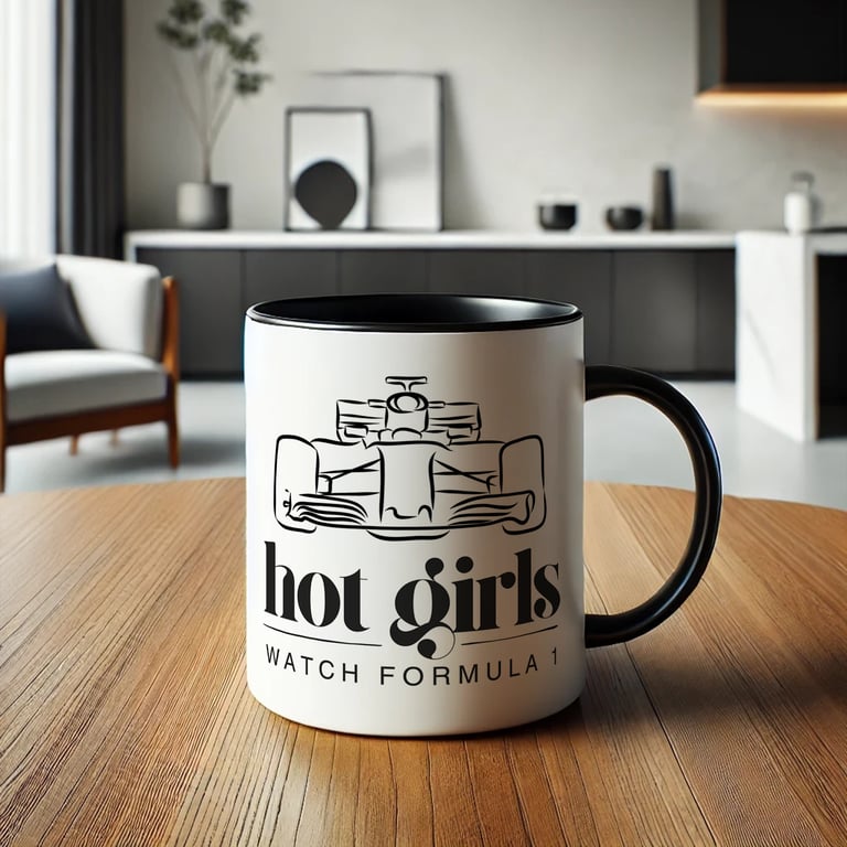 Hot Girls Watch F1 - Sketch Mug: Funny Formula 1 Mug for Racing Fan Gift For Her