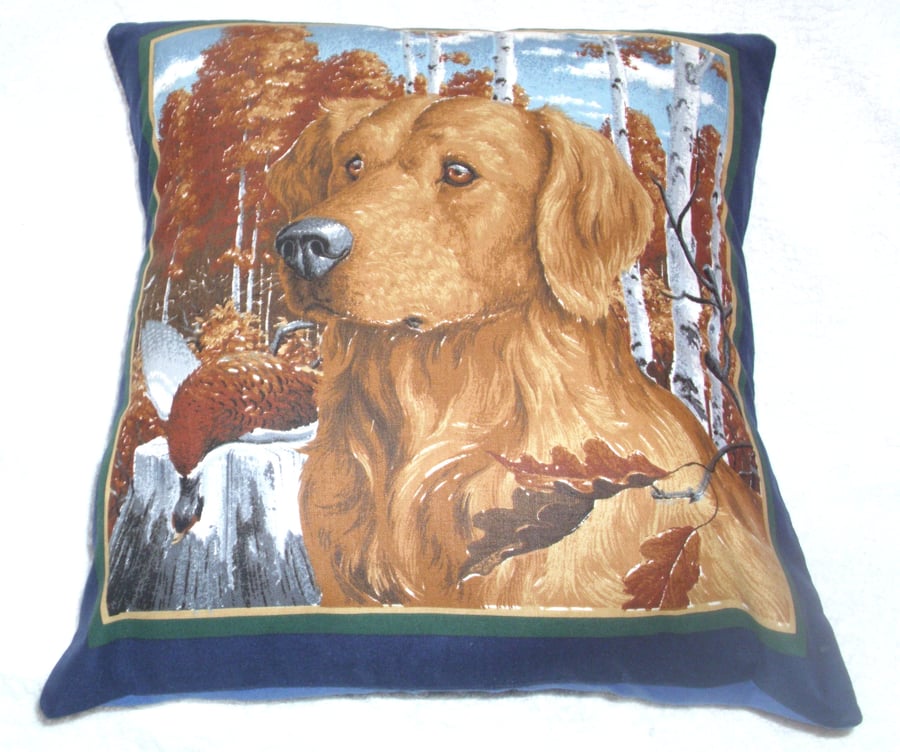 Beautiful Golden retriever ready and waiting for action cushion