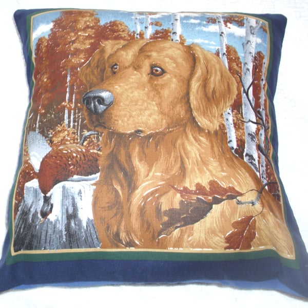 Beautiful Golden retriever ready and waiting for action cushion