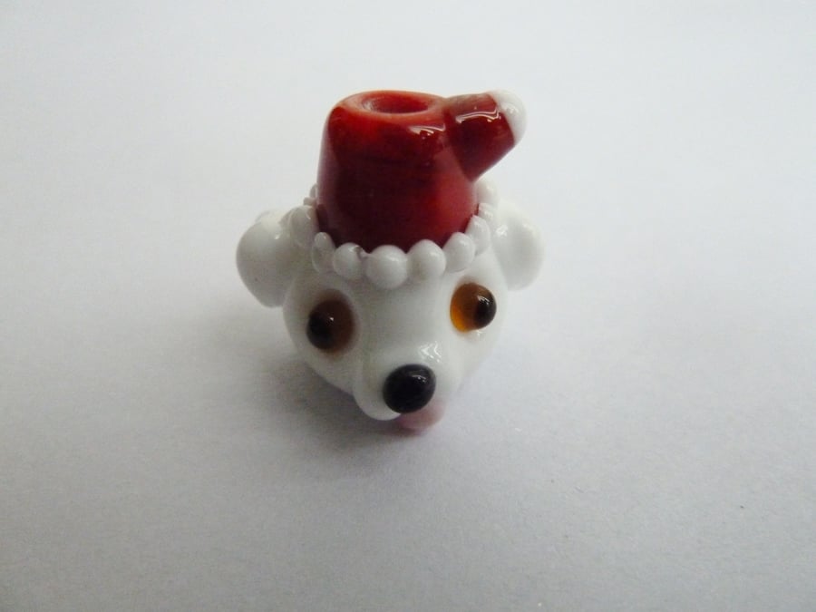 lampwork christmas spotty dog bead