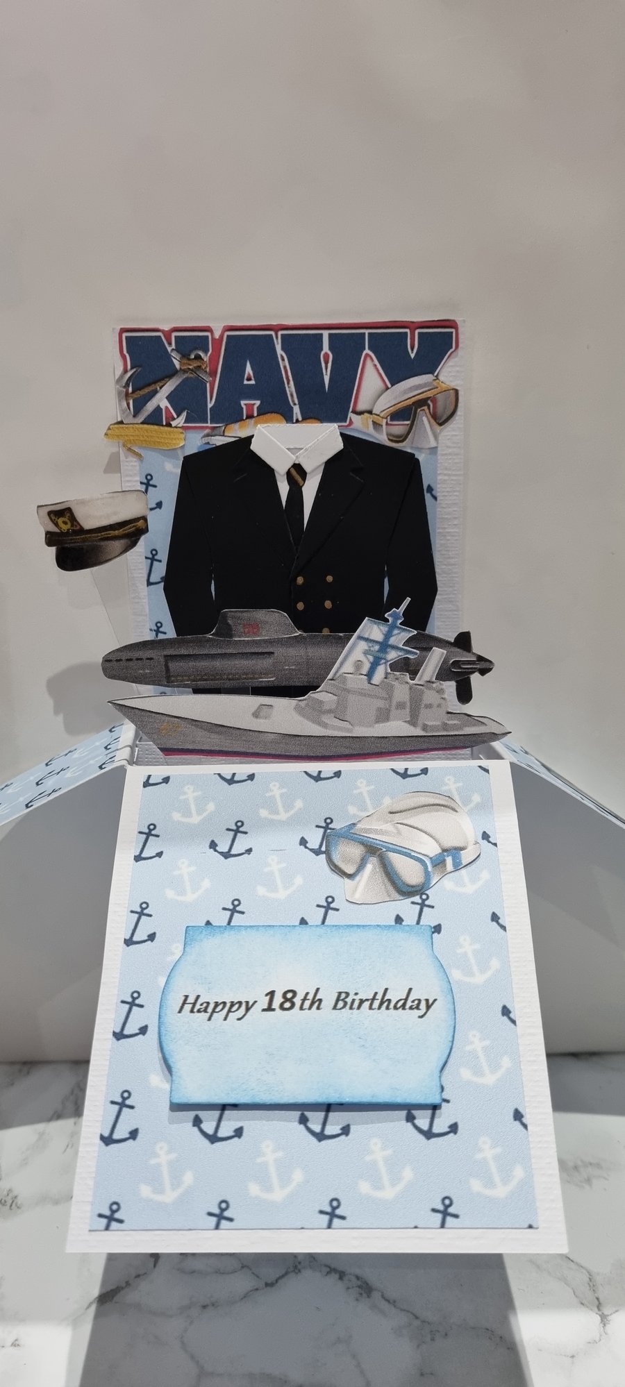Navy pop upbox card