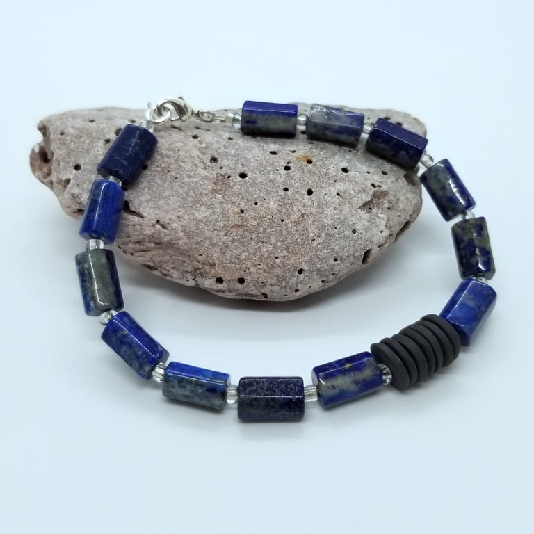Blue Gemstone Lapis Lazuli & Porcelain Bracelet