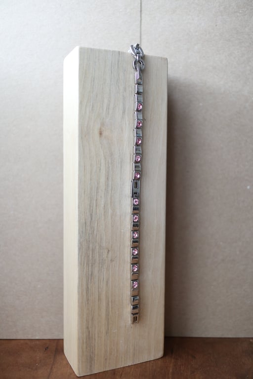 Upcycled ladies wrist watch featured sparkling pink crystal bracelet