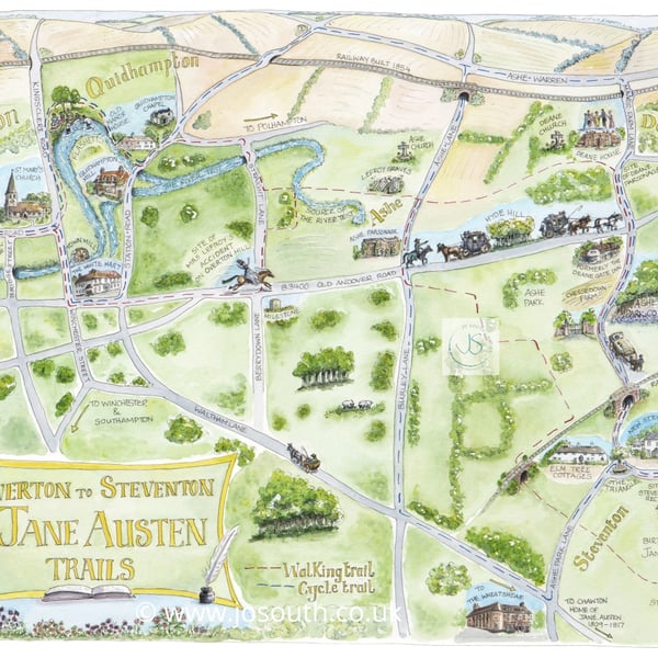 Overton to Steventon Jane Austen Trails - Giclee Print. Choice of 2 sizes