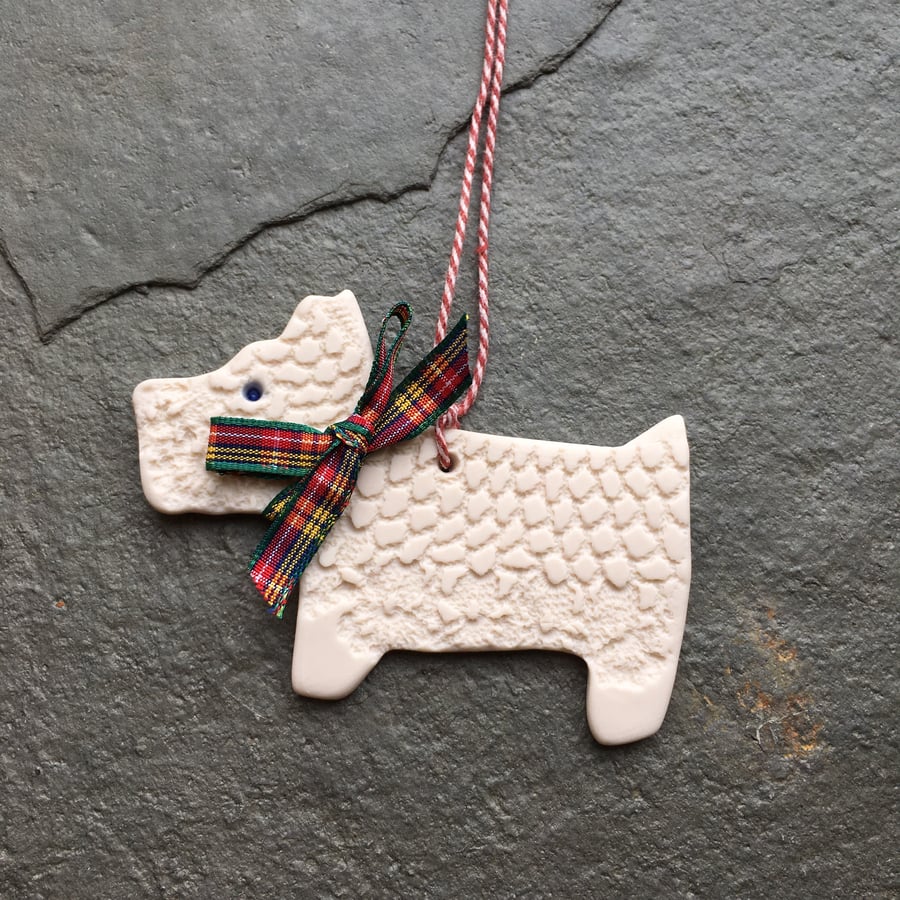 West Highland Terrier Buchanan Tartan Christmas Decoration Porcelain Menagerie