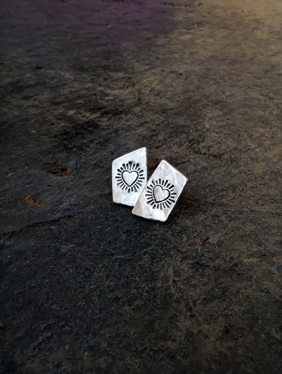 Sterling Silver Heart Burst stud earrings, STUD earrings