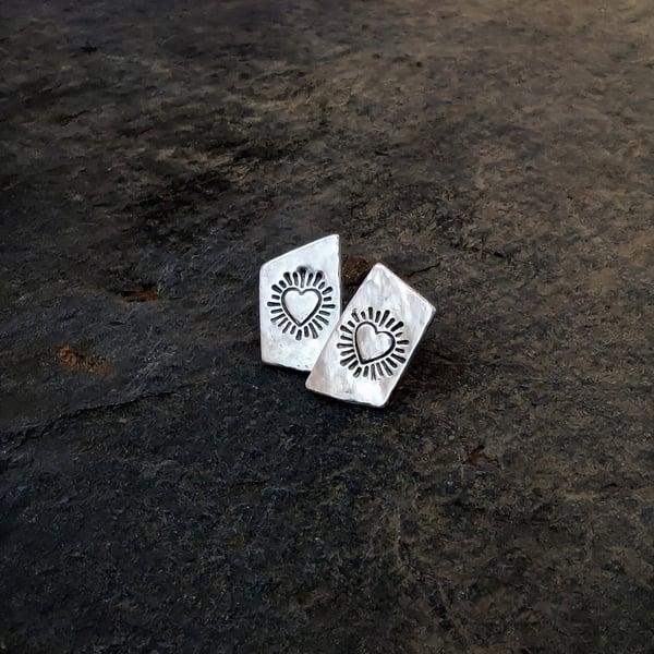 Sterling Silver Heart Burst stud earrings, STUD earrings