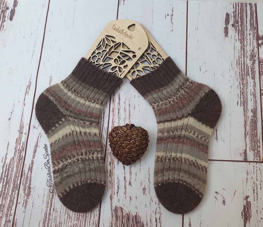 Wool hand knitted socks, Multi-coloured unisex socks