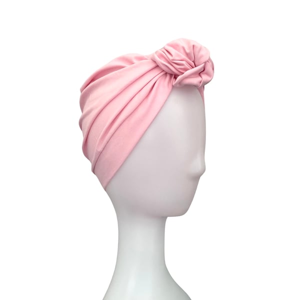 STRETCHY COTTON TURBAN piece, unique colourful pink knot turban for women