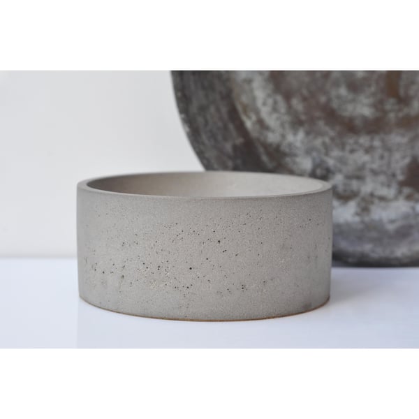 Medium Concrete Bowl: NEW Handmade Minimalist Cylinder Key & Jewelry Dish Grey