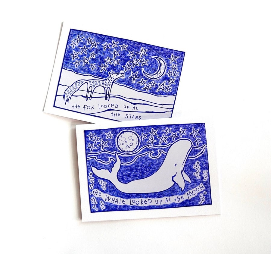 Fox and Whale Cards - Set of 2 - READY TO SHIP