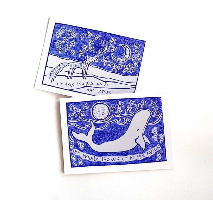 Fox and Whale Cards - Set of 2 - READY TO SHIP