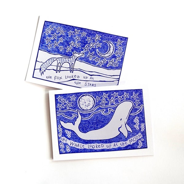 Fox and Whale Cards - Set of 2 - READY TO SHIP