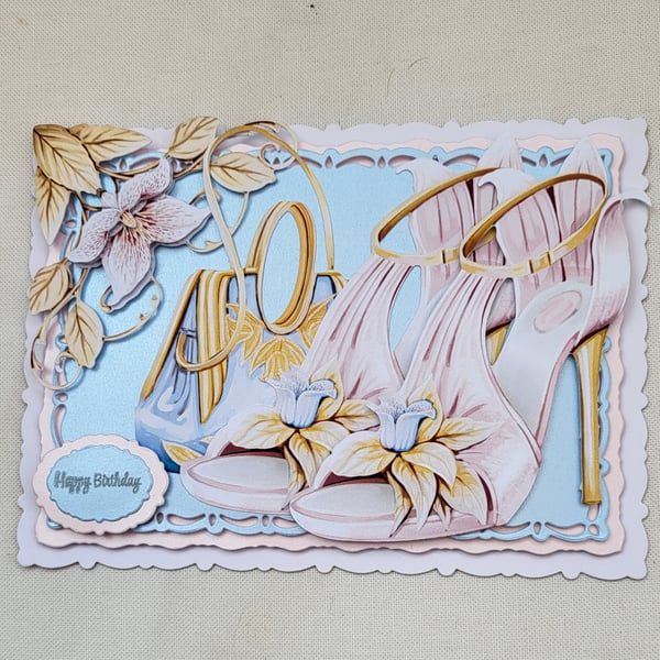 Handmade greeting card,  handbag and shoes. 