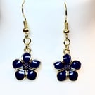 Handmade Blue Flower Pendant Dangle Earrings with 14K Gold