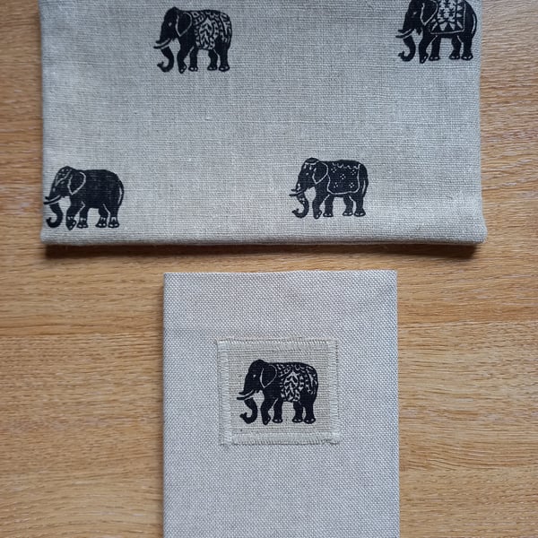 Elephant Fabric Notebook and make up bag gift set