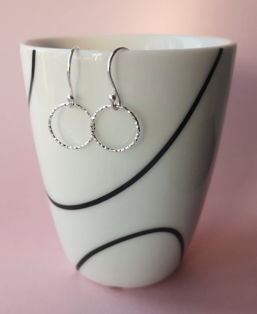 Sparkly silver hoop earrings, small silver hoops, handmade jewellery uk
