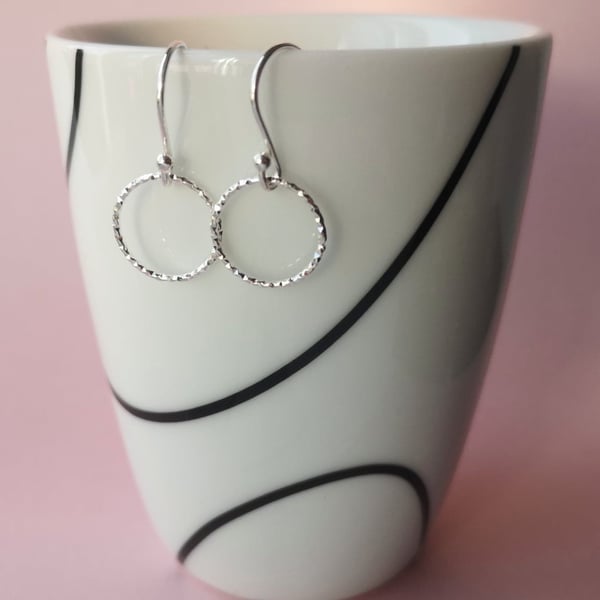 Sparkly silver hoop earrings, small silver hoops, handmade jewellery uk
