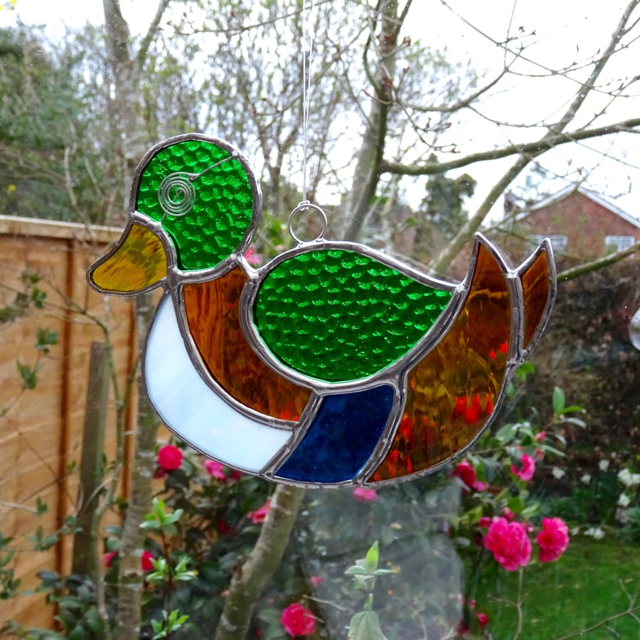 Stained Glass Mallard Duck Suncatcher - Handmade Hanging Window Decoration