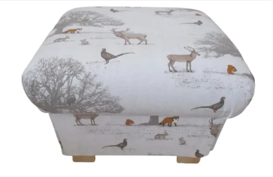 Storage Pouffe Fryetts Tatton Animals Fabric Footstool Foxes Beige Deer Birds
