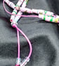 Handmade halloweiner pastel pink and blue varnished paper bead necklace - Image 4