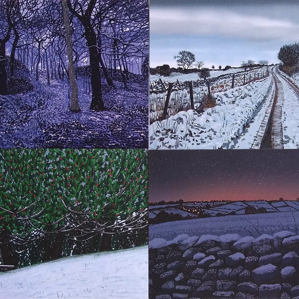 Festive snow scenes 2021, set of 4 festive cards