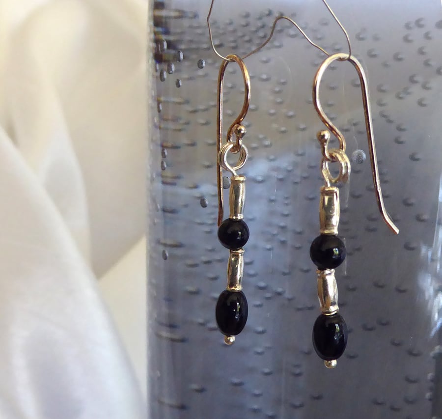 Black Onyx, Sterling & Fine Silver Earrings to match gothic necklace