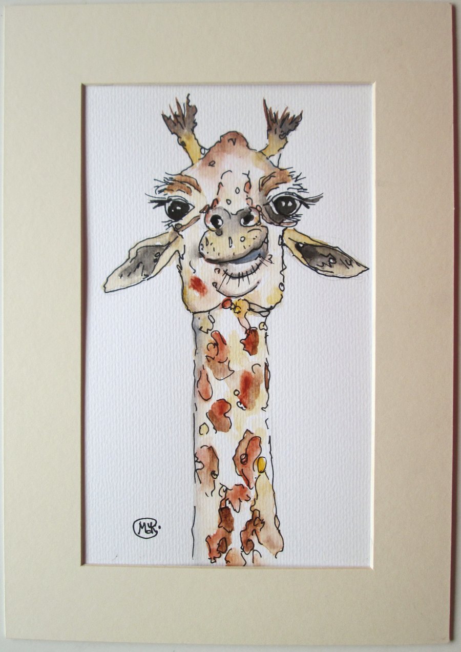 Giraffe original painting in a mount