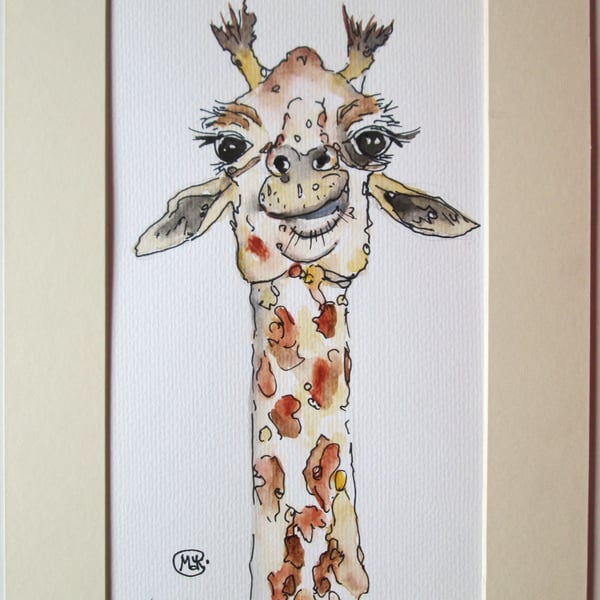 Giraffe original painting in a mount