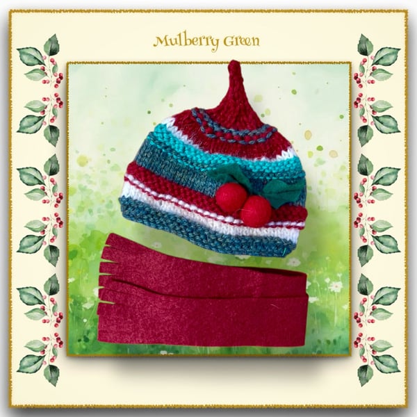 Red and Green Hat and Scarf Set