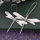 Silver Dragonfly Earrings - Long Drop Dragonfly Earrings - Nature Jewellery
