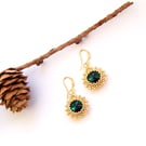 Handmade gold and green swarovski earrings, elegant crystal earrings