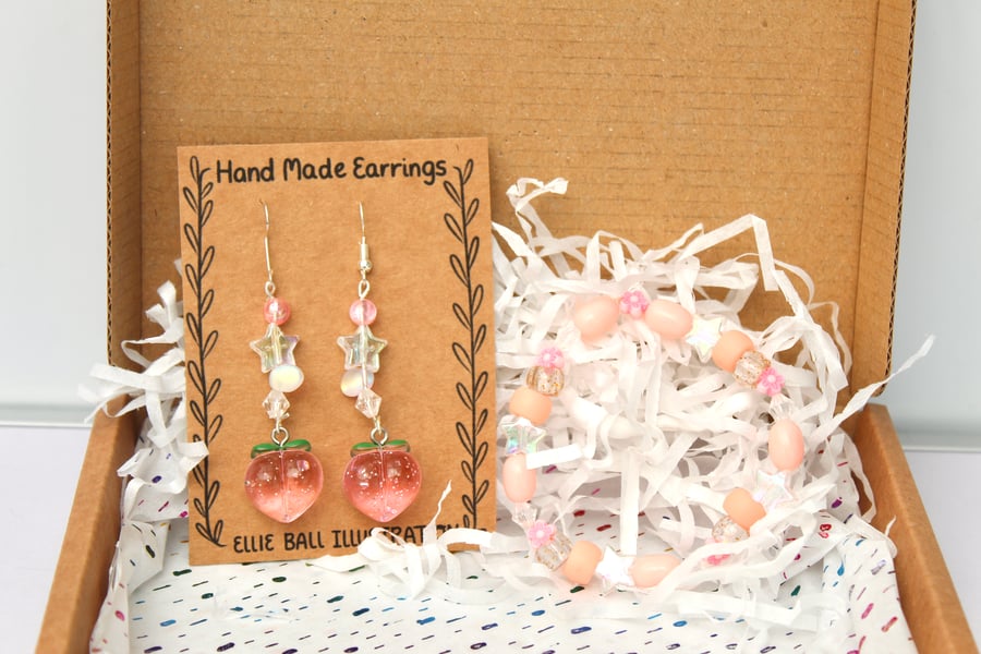 Animal crossing jewellery gift box, peachy earrings, jewellery hamper, peach box