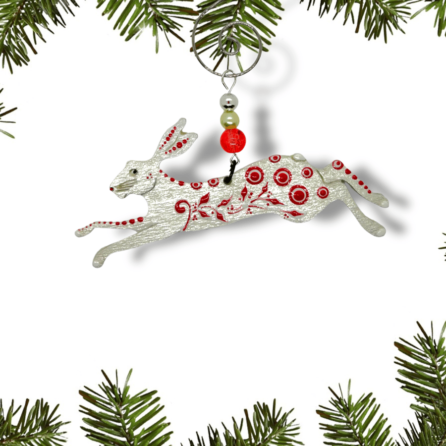 Hand-painted wooden Running Hare