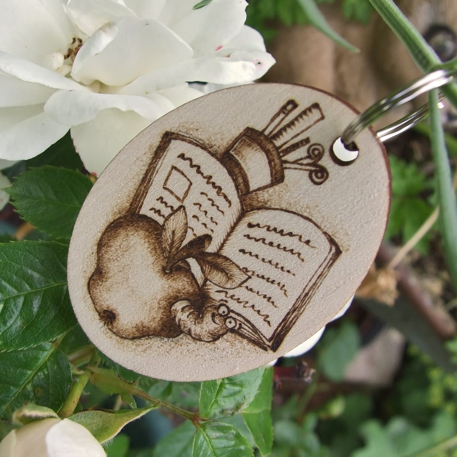 Teacher Apple Personalised Pyrography Keyring