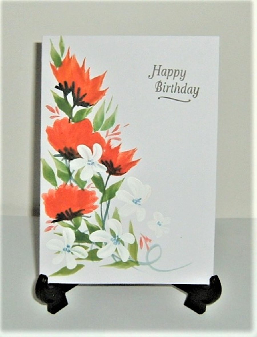 hand painted floral Birthday card ( ref F 670)