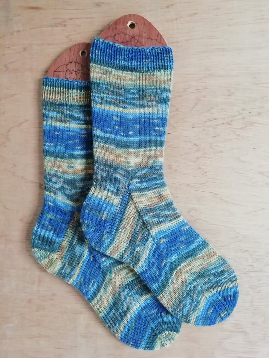 Socks, hand knitted, Van Gogh inspired, adult MEDIUM size 5-6