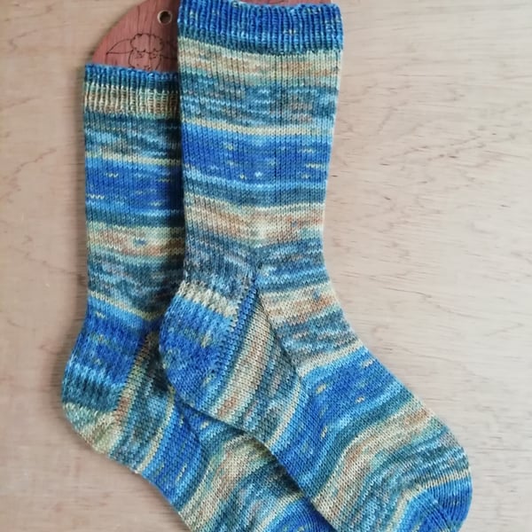 Socks, hand knitted, Van Gogh inspired, adult MEDIUM size 5-6