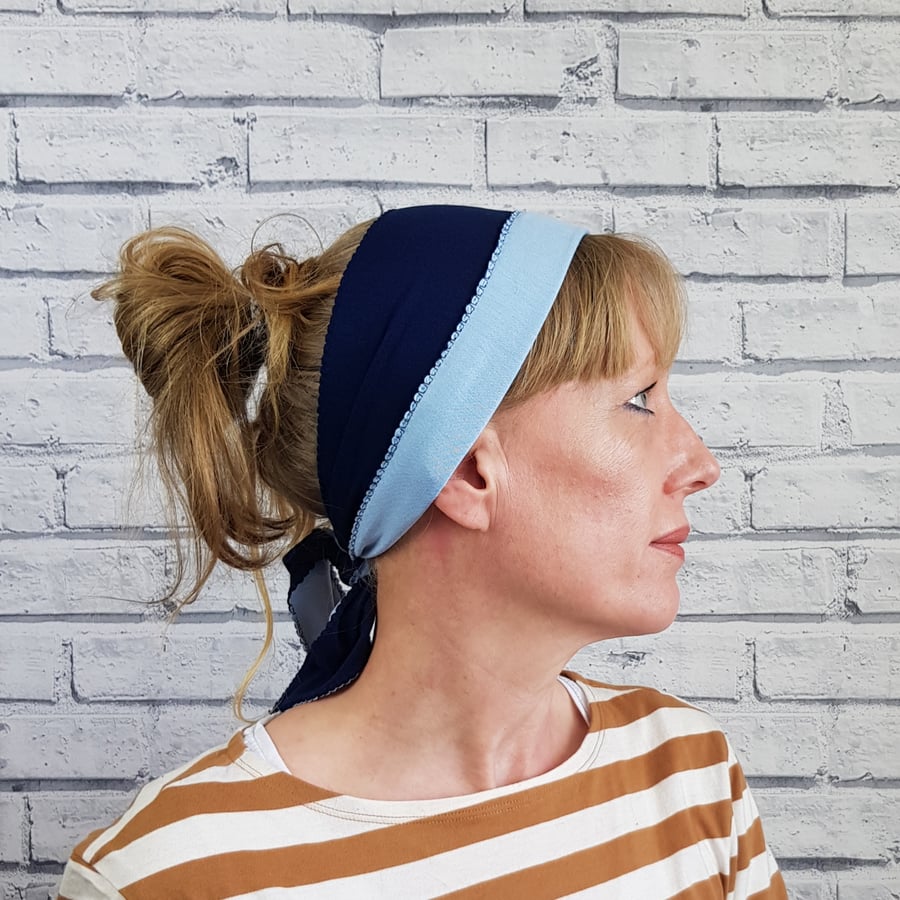 Navy and Blue Non Slip Headscarf