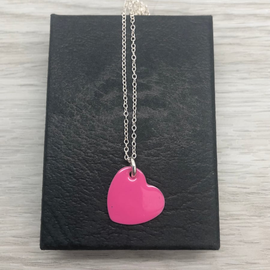 Pink enamel heart necklace