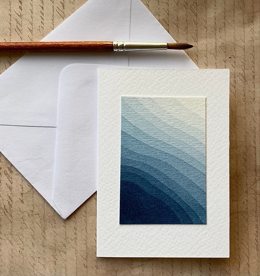 Abstract watercolour waves, hand painted blank card