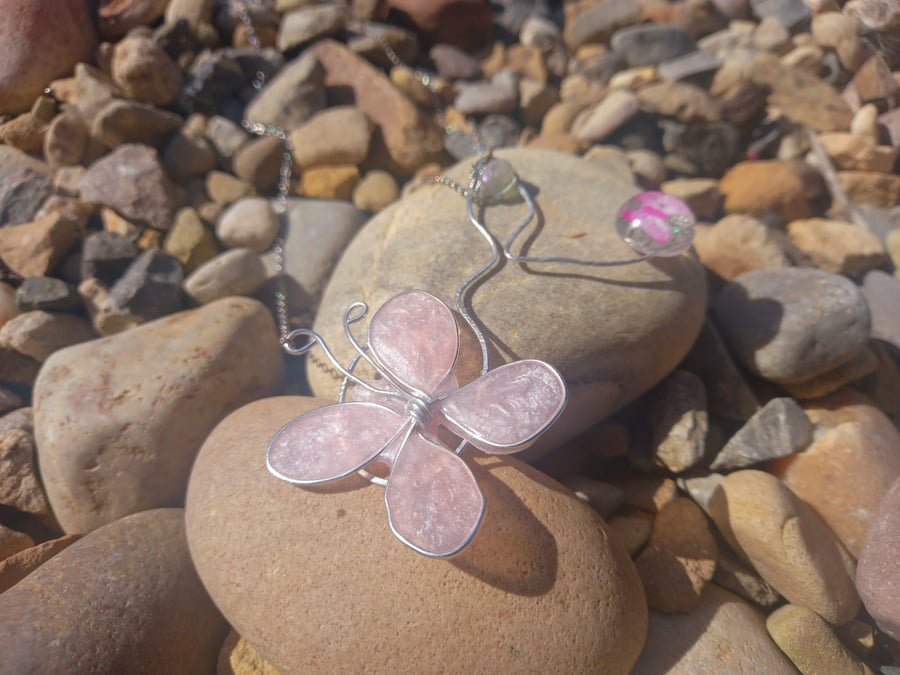 Large Baby Pink Butterfly Beauty Necklace