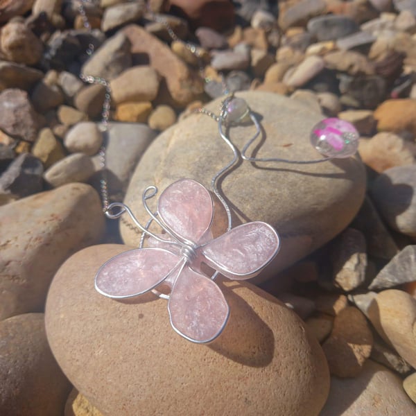 Large Baby Pink Butterfly Beauty Necklace