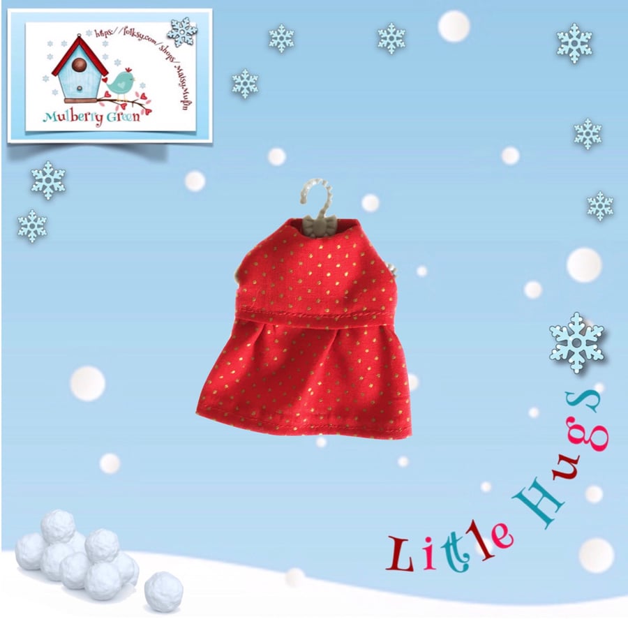 Reserved for Kat Red Dress with Gold Spots to fit the Little Hugs dolls 