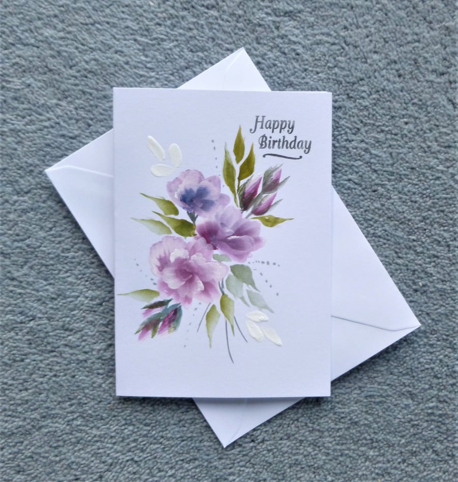 Birthday card hand painted floral art ( ref F 2... - Folksy