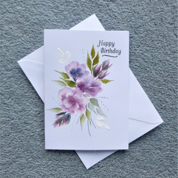 Birthday card hand painted floral art ( ref F 2... - Folksy