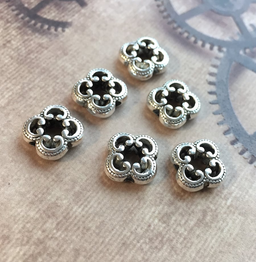 Pack of 20 - Floral Spacer Beads Antique Silver Carved Metal alloy